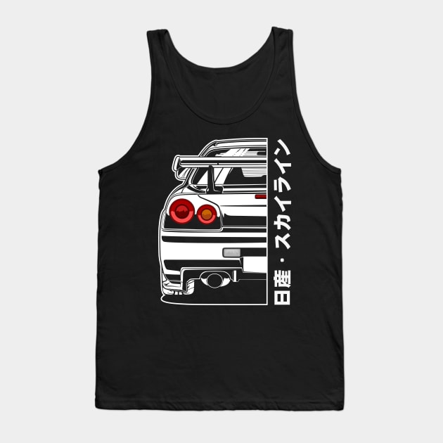 Nissan Skyline GTR R34 (White Print) Tank Top by idrdesign